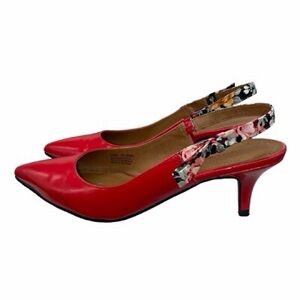 Red Floral Slingback Heels
